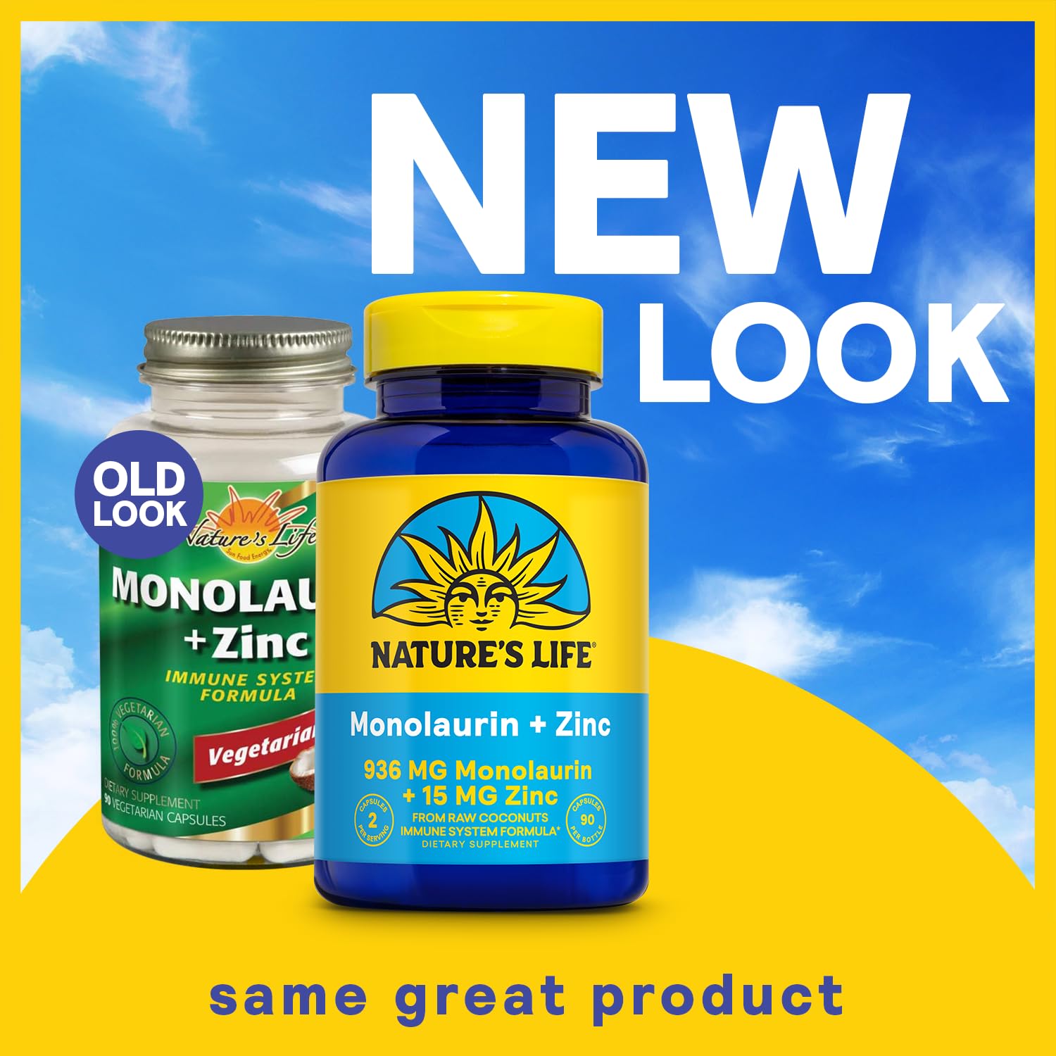Nature's Life Monolaurin Plus Zinc – Gélules végétariennes pour santé intestinale.