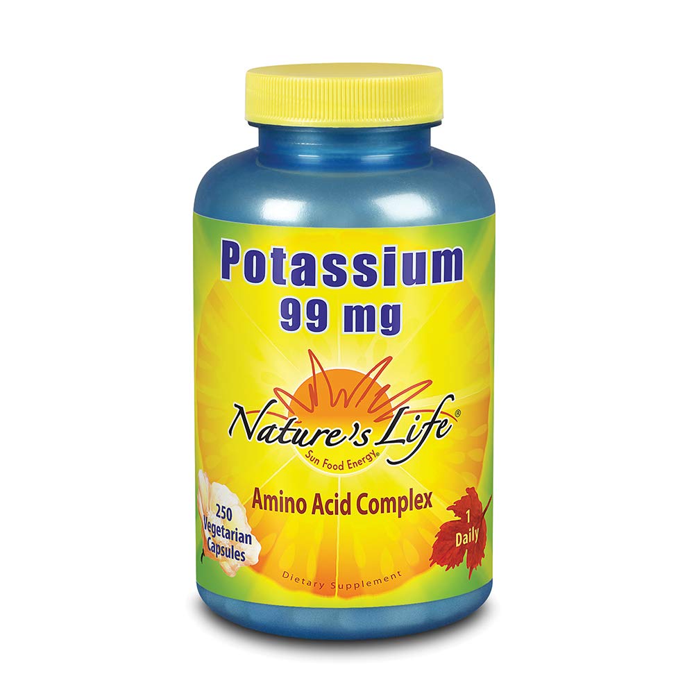 Nature's Life Potassium 99 mg – Bouteille, soutien potentiel des contractions musculaires normales.