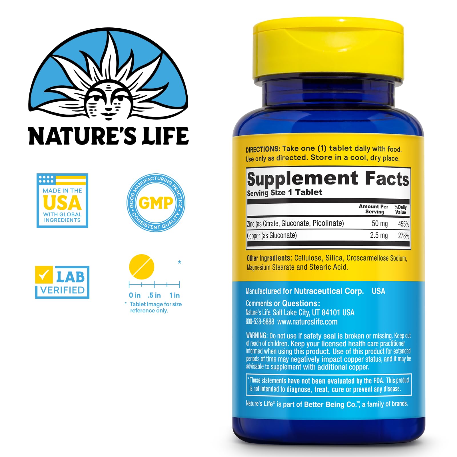Nature's Life Protecting Zinc 50 mg – comprimés, apport possible pour les os et les muscles.