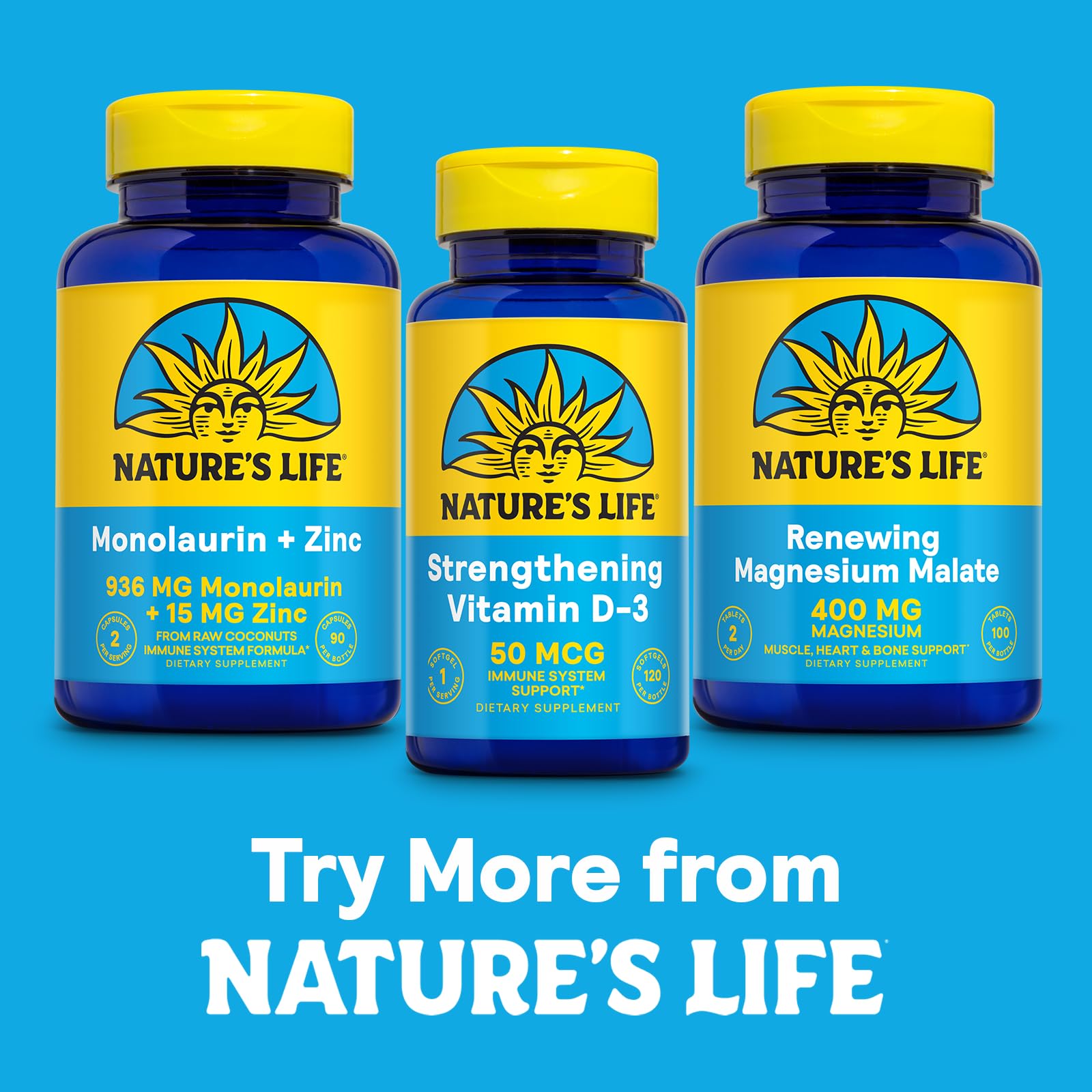 Nature's Life Renewing Magnesium Malate 400 mg — visuel clair sur l'emballage indiquant le dosage recommandé.