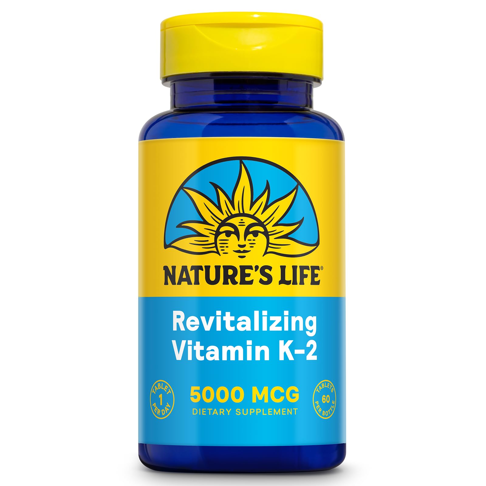 Bouteille Nature's Life Revitalizing Vitamin K2 MK4 pour un soutien osseux potentiel.