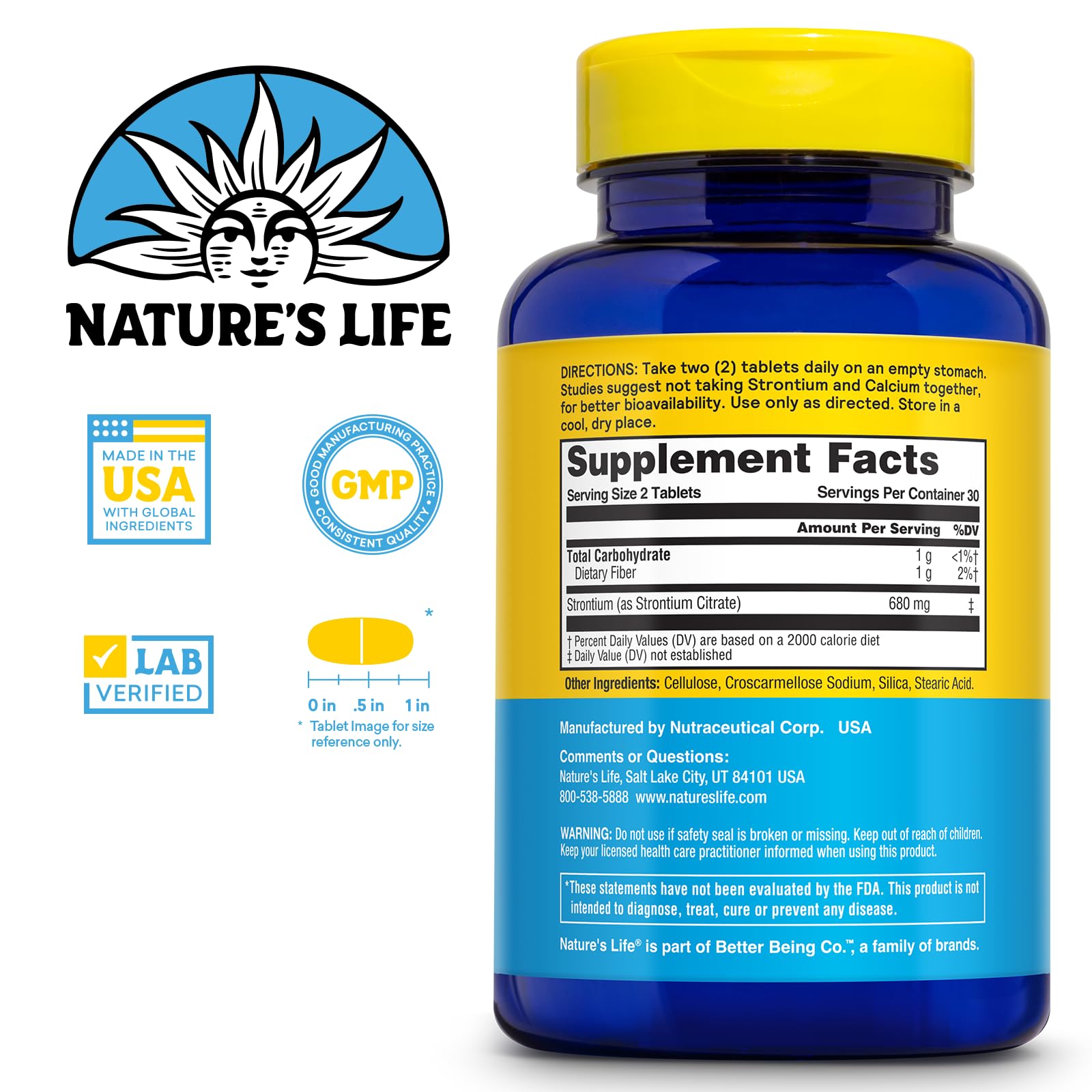 Nature's Life Strontium Citrate 680 mg — tablettes végétariennes faciles à intégrer