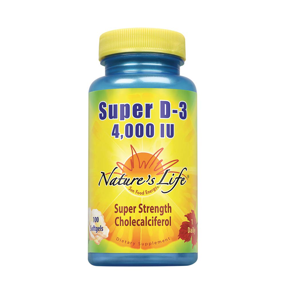 Nature’s Life Super D-3 : bouteille gélules molles, soutien potentiel des os et de l’immunité.