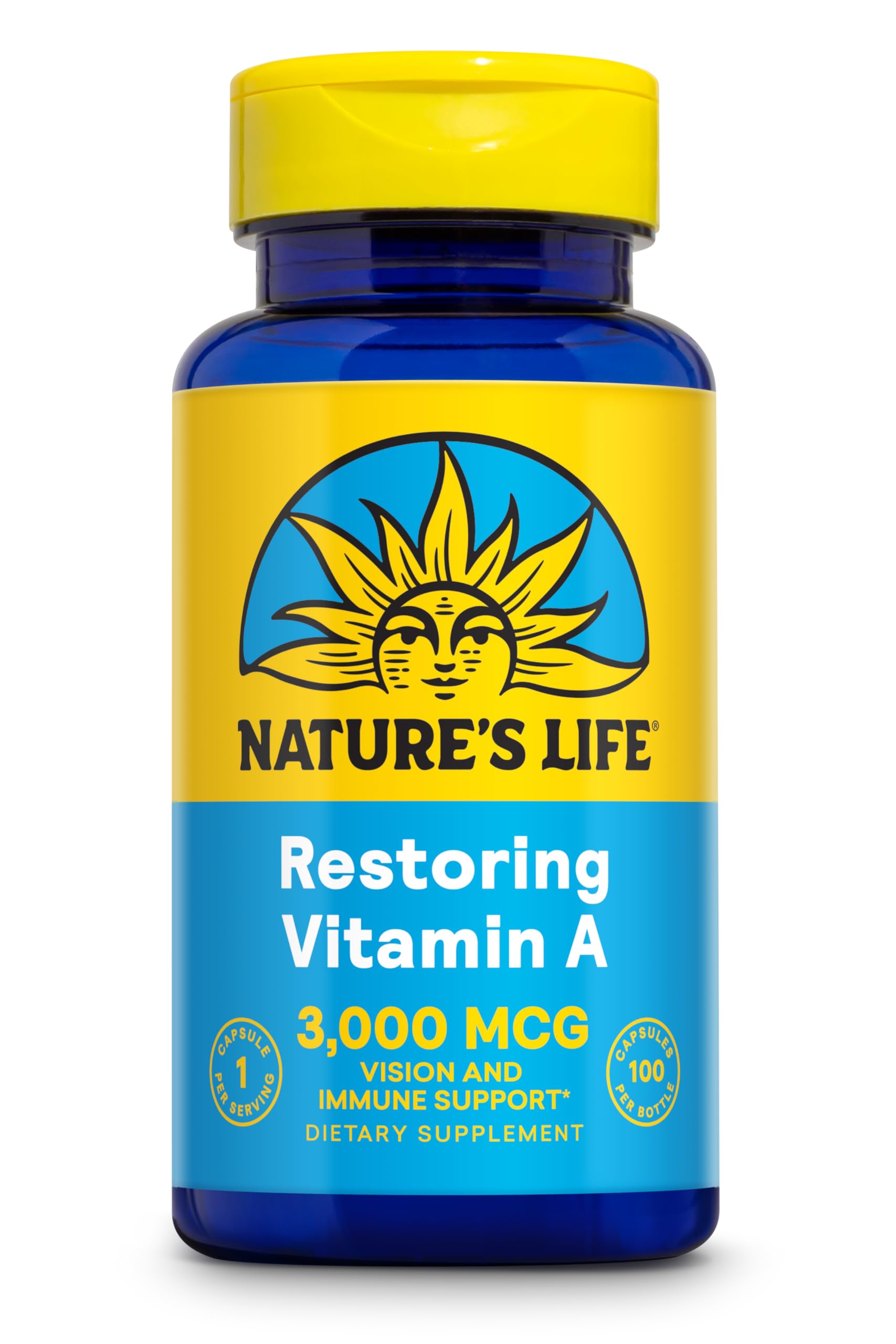 Nature's Life Vitamine A, bouteille de 100 capsules, soutien visuel et immunitaire