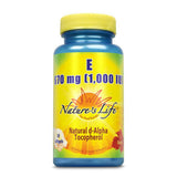 Bouteille Nature's Life vitamine E 1000 UI, pratique et prête à l'emploi pour une routine antioxydante.