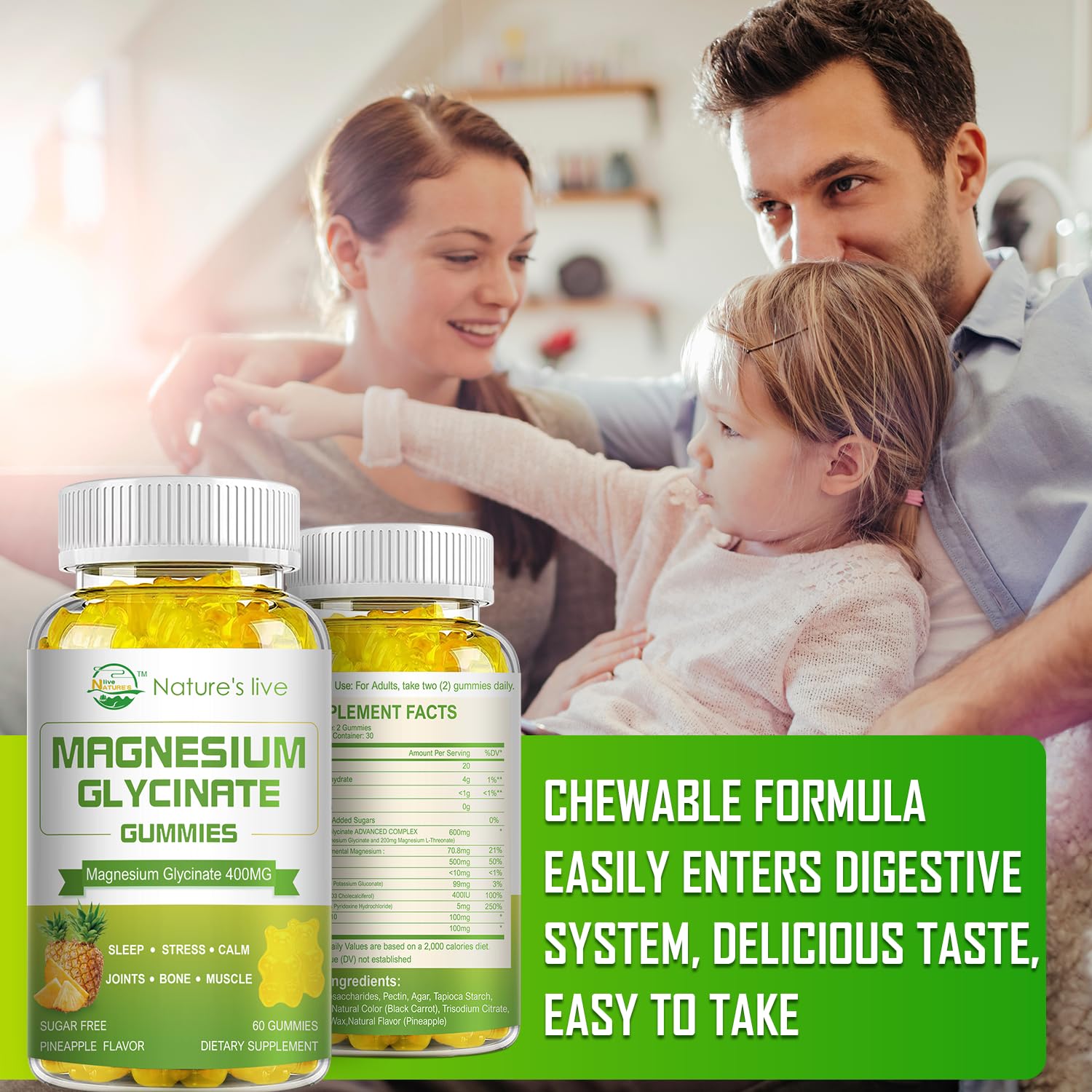 Sans sucre et vegan: Nature's live magnésium glycinate – option saine