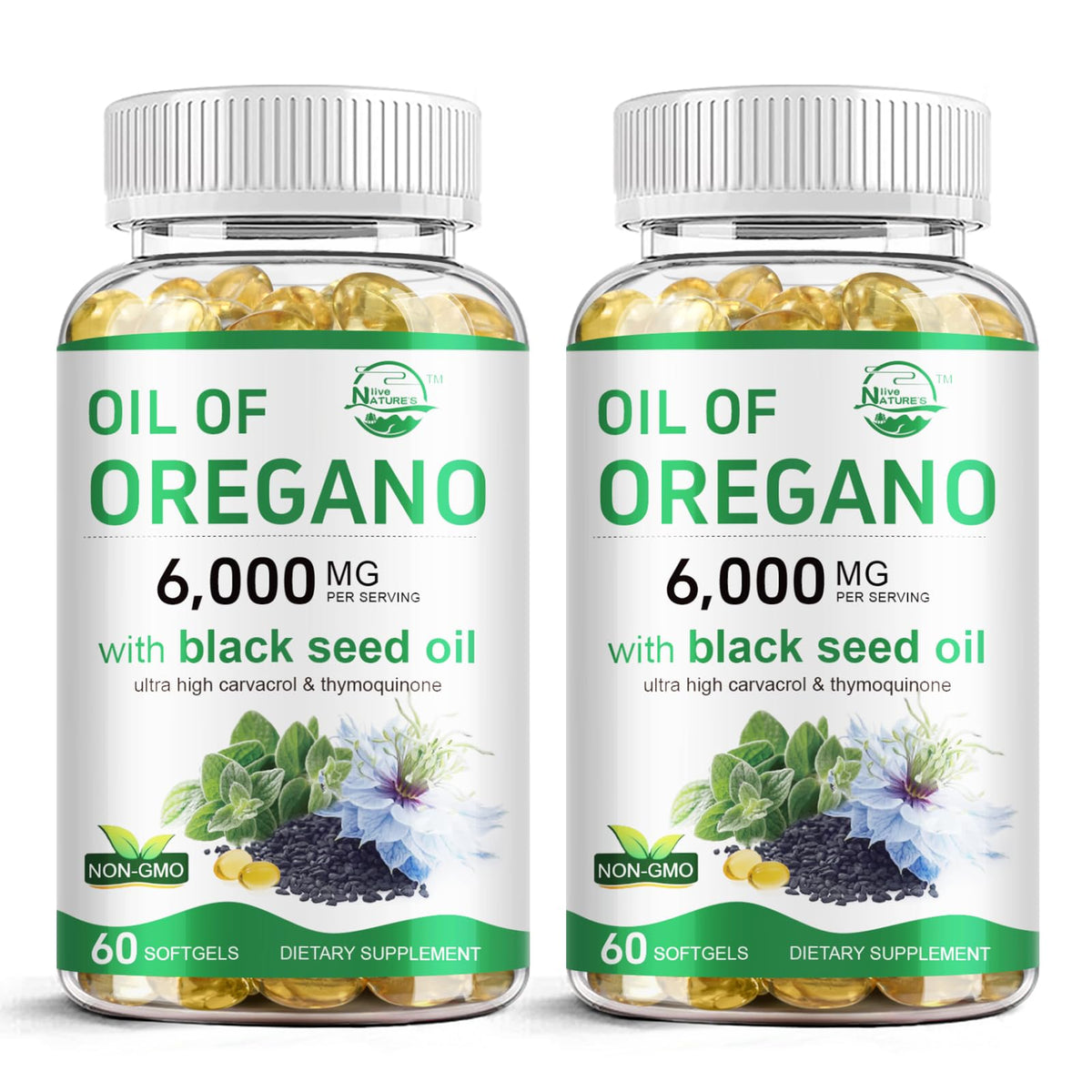 Nature's live huile d'origan 2 en 1 gélule molle: soutien potentiel du bien-être.