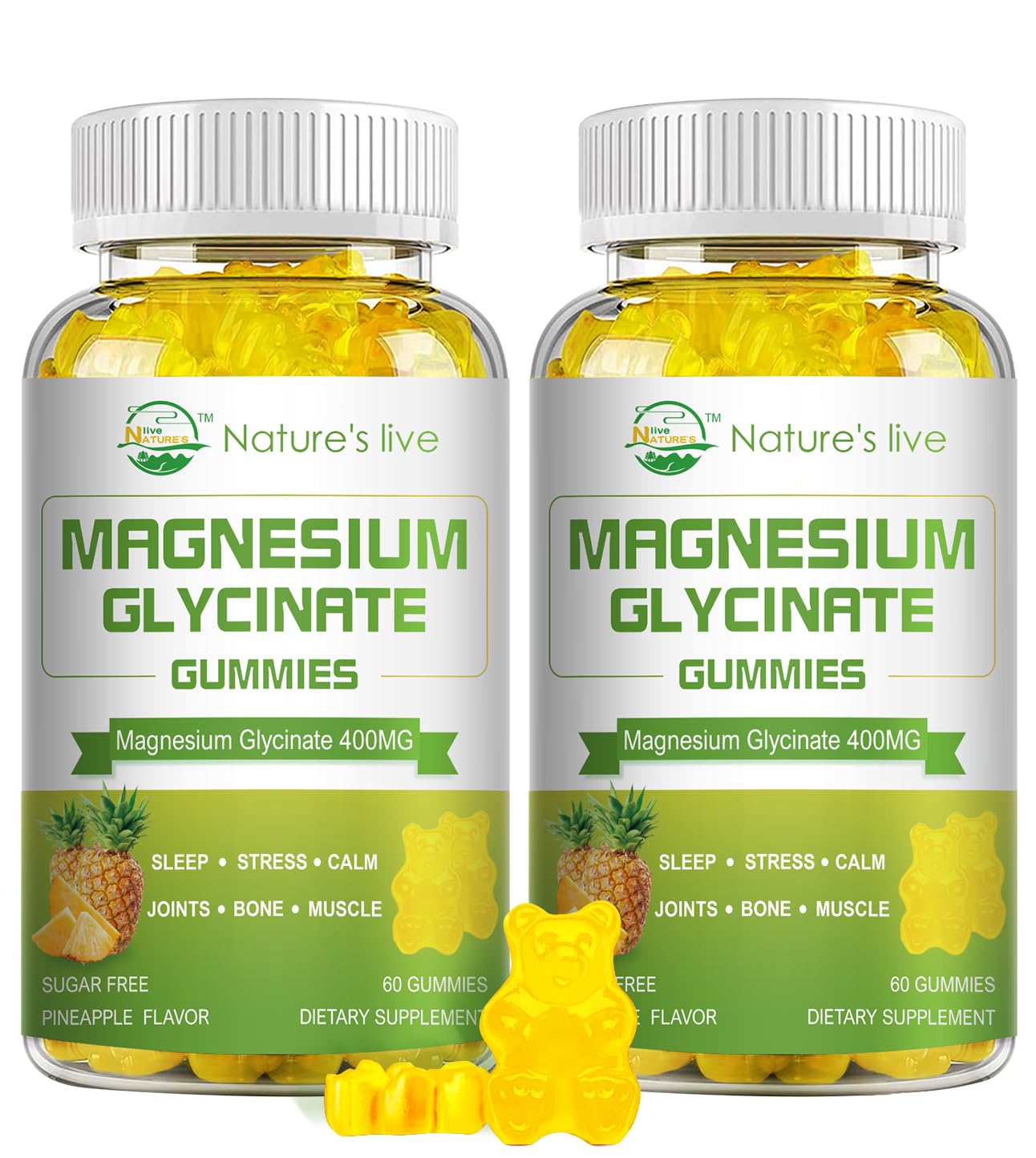 Nature's Live magnésium glycinate gummies framboise, soutien calme et énergie au quotidien