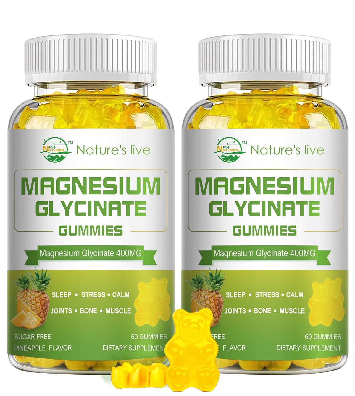 Nature's Live magnésium glycinate gummies framboise, soutien calme et énergie au quotidien