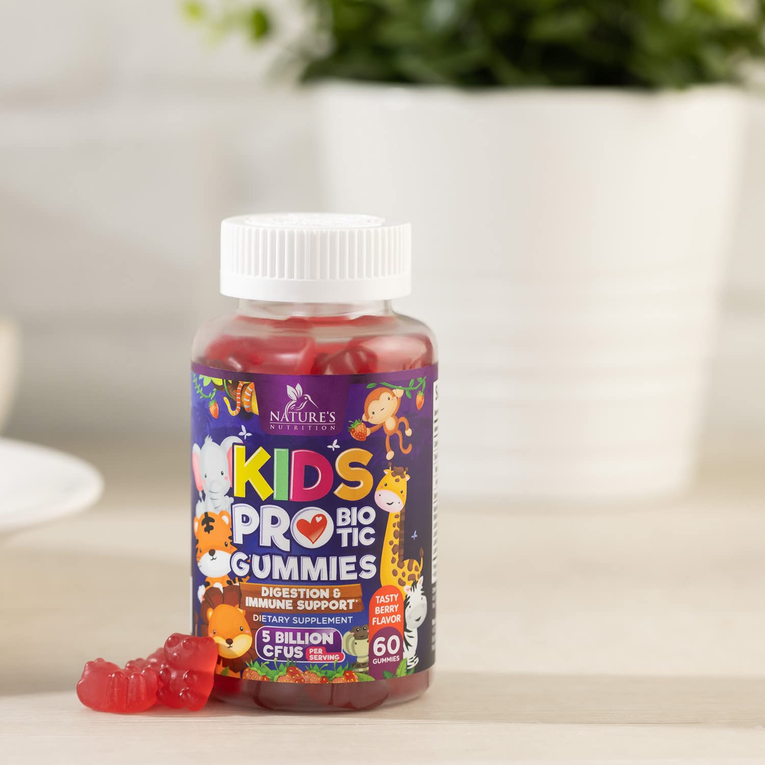 60 Gommes Probiotiques Enfants: portion pratique pour la consommation quotidienne.