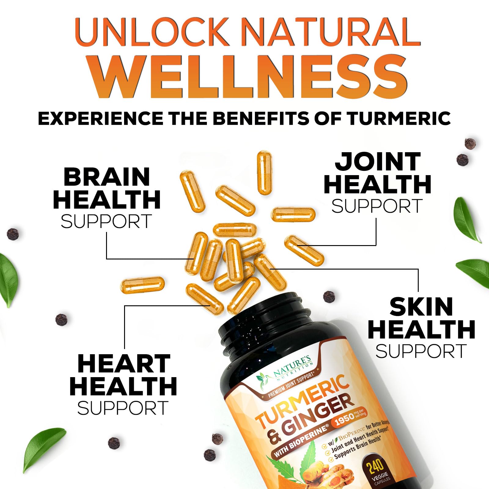 Nature's Nutrition Absorption Améliorée, flacon pratique et dosage quotidien simplifié.