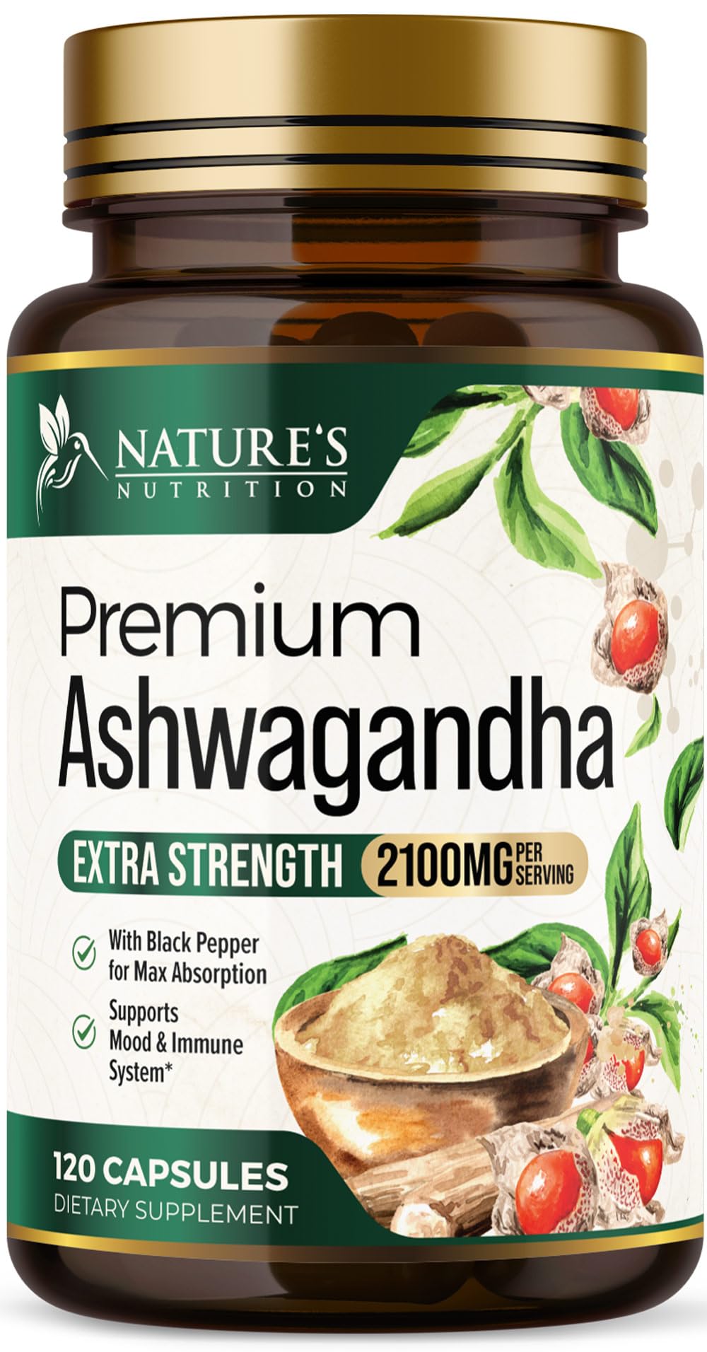 Nature's Nutrition Ashwagandha capsules 2100 mg pour soutien naturel et calme.