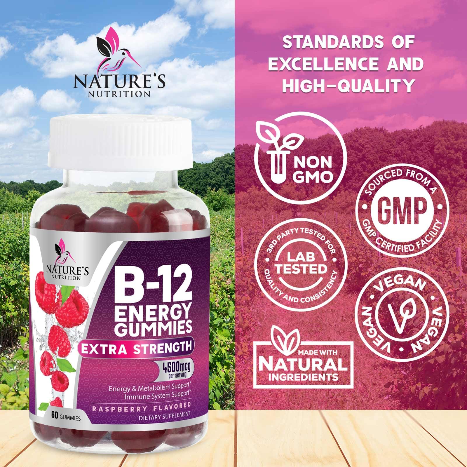 Boîte Nature's Nutrition B12 Énergie ouverte, aperçu du packaging pratique.