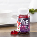 Logo vegan et sans gluten sur l'emballage Nature's Nutrition B12 Énergie.