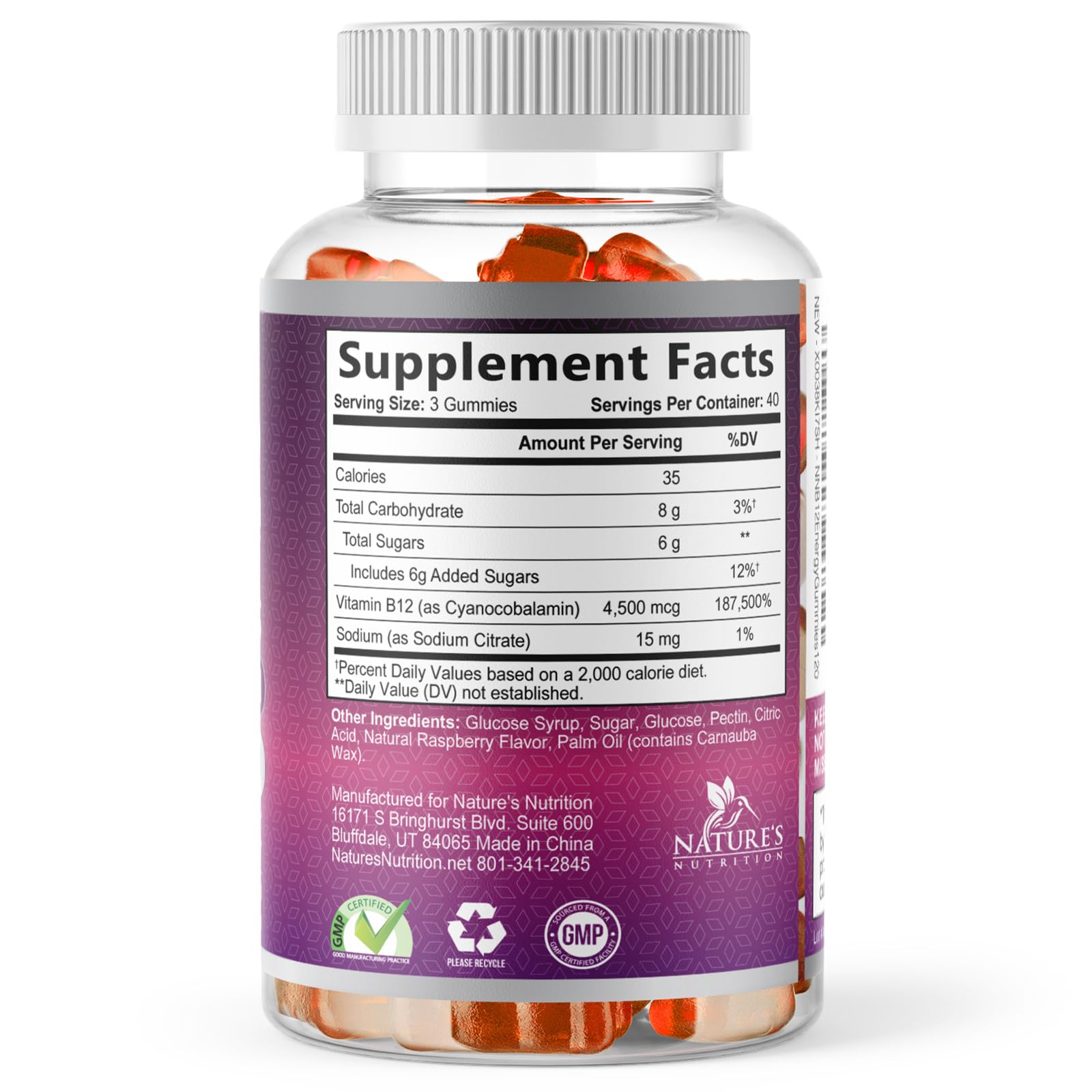 Utilisation quotidienne facile avec Nature's Nutrition B12 Énergie pour les jours actifs.