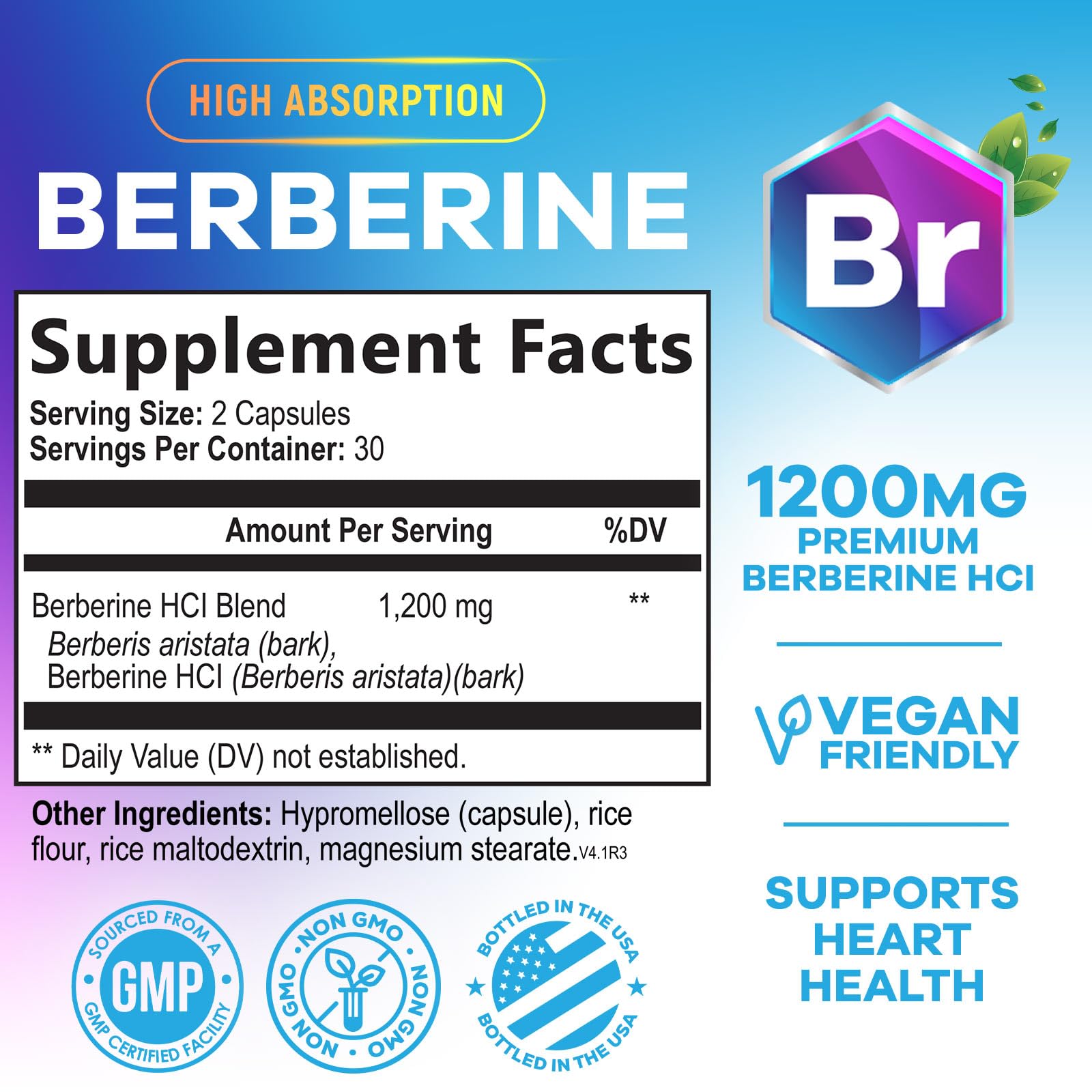 Nature's Nutrition Berberine HCL, capsules végétales prêtes à être prises