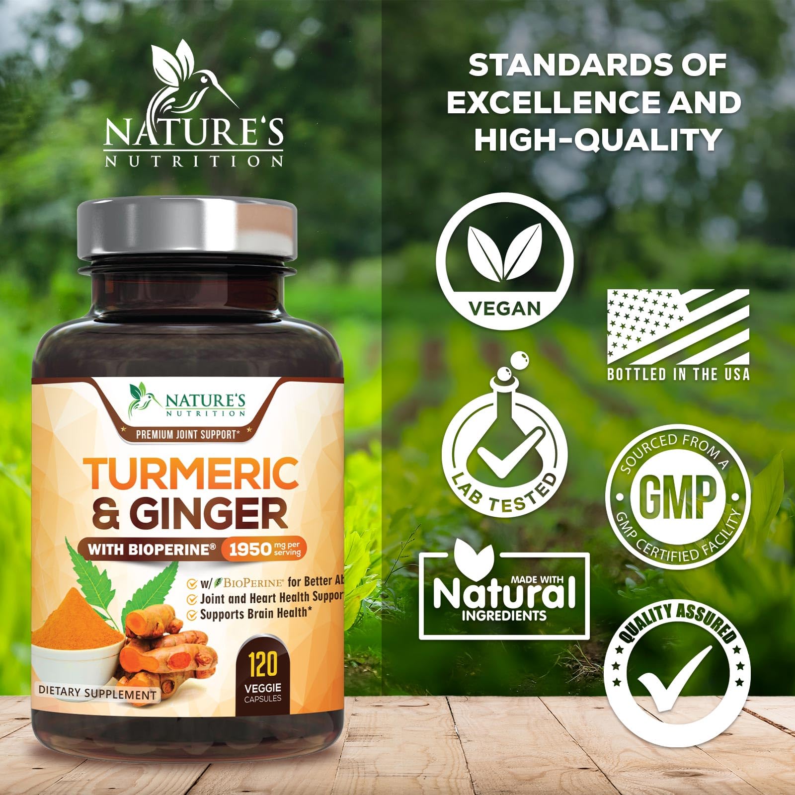 Étiquette Nature's Nutrition affichant BioPerine et absorption optimisée.