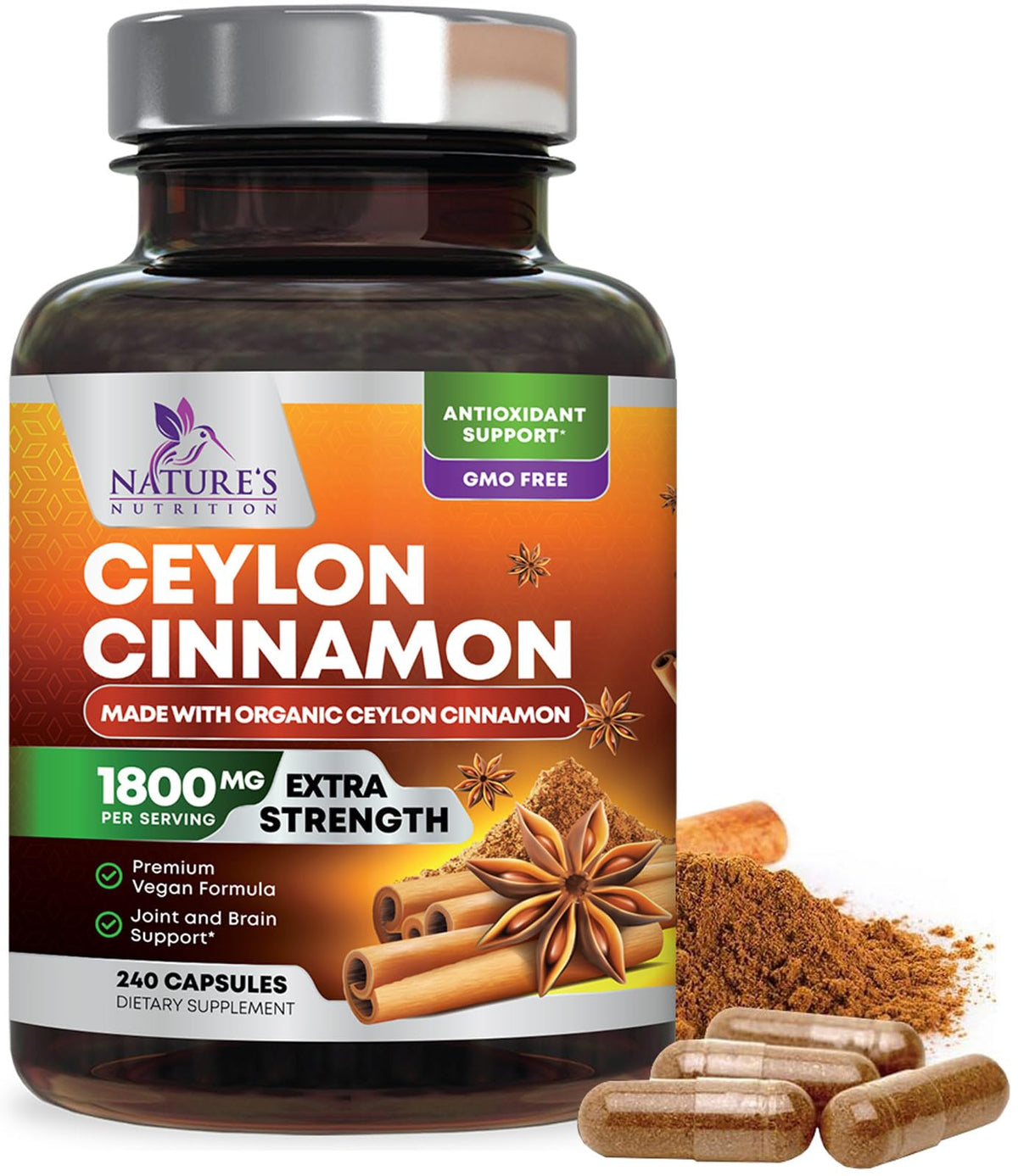 Nature's Nutrition Bouteille Cannelle Ceylan 1800mg – énergie naturelle potentielle.