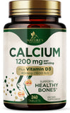 Nature's Nutrition Calcium 1200 mg + D3 – comprimés et flacon, soutien potentiel des os et des dents.
