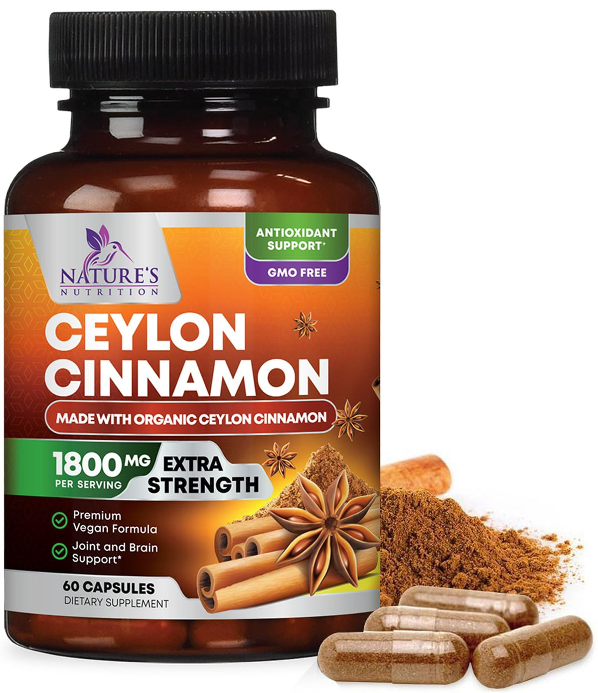 Nature's Nutrition Cannelle de Ceylan - Bouteille pratique pour énergie naturelle