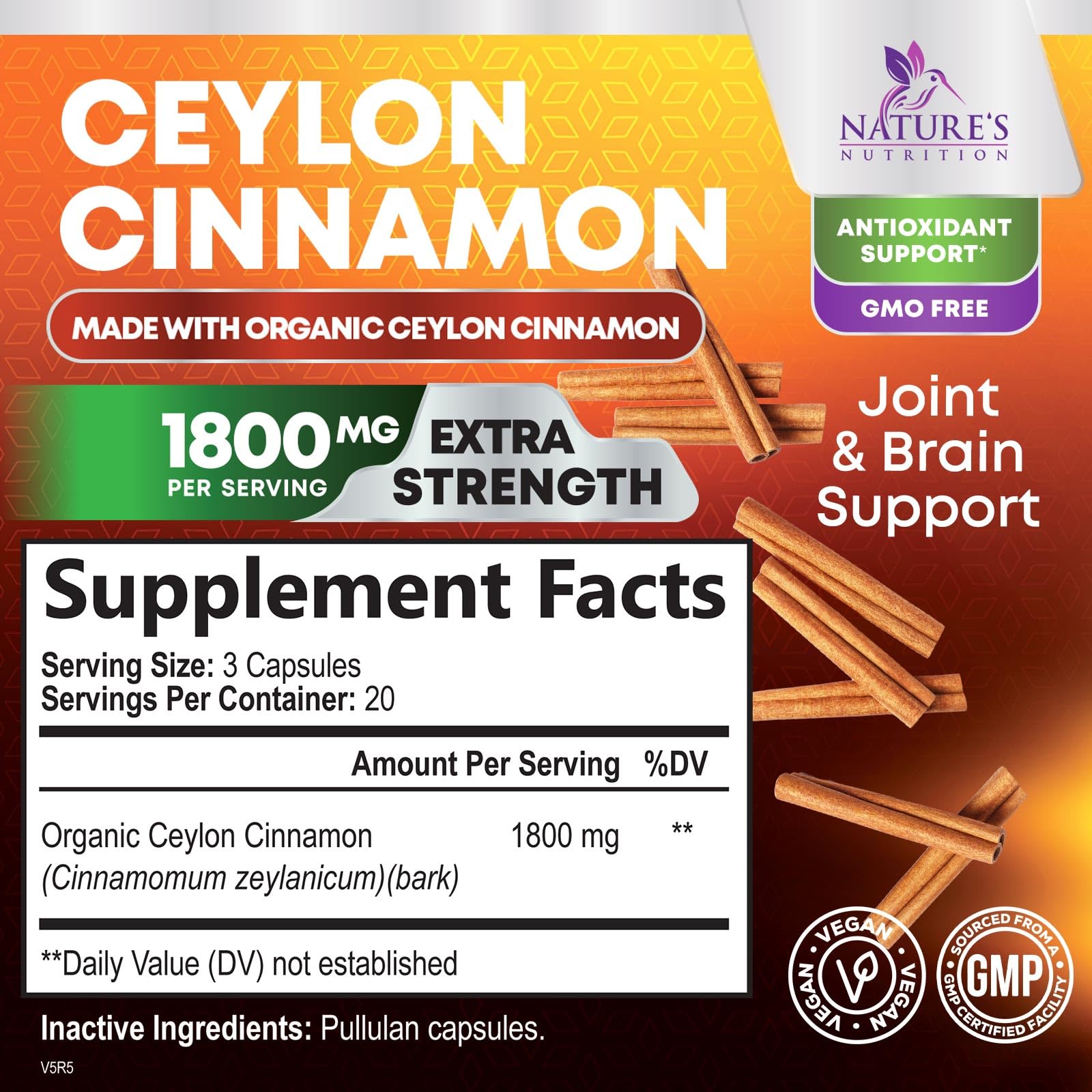 Nature's Nutrition Cannelle de Ceylan - Étiquette claire garantissant traçabilité
