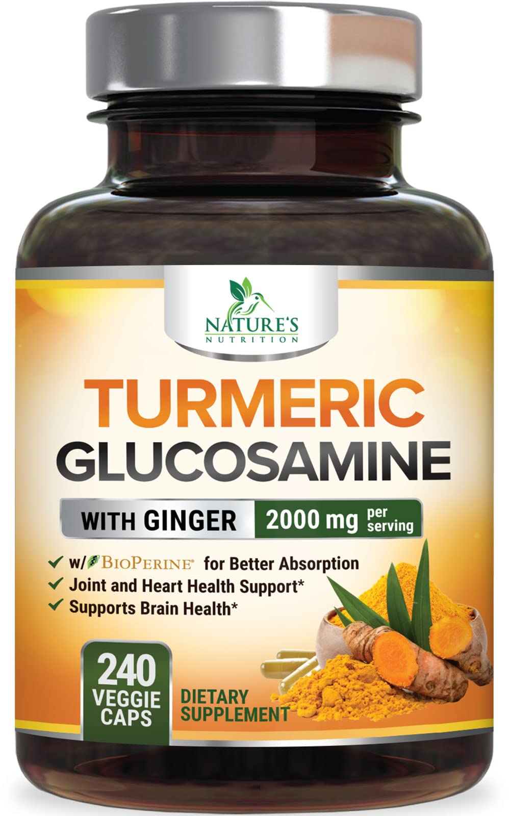 Nature's Nutrition capsules-curcuma-2000mg affichant le complément pour le soutien des articulations.