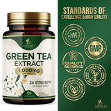 Nature's Nutrition : étiquette avant sur les capsules thé vert 1000 mg.