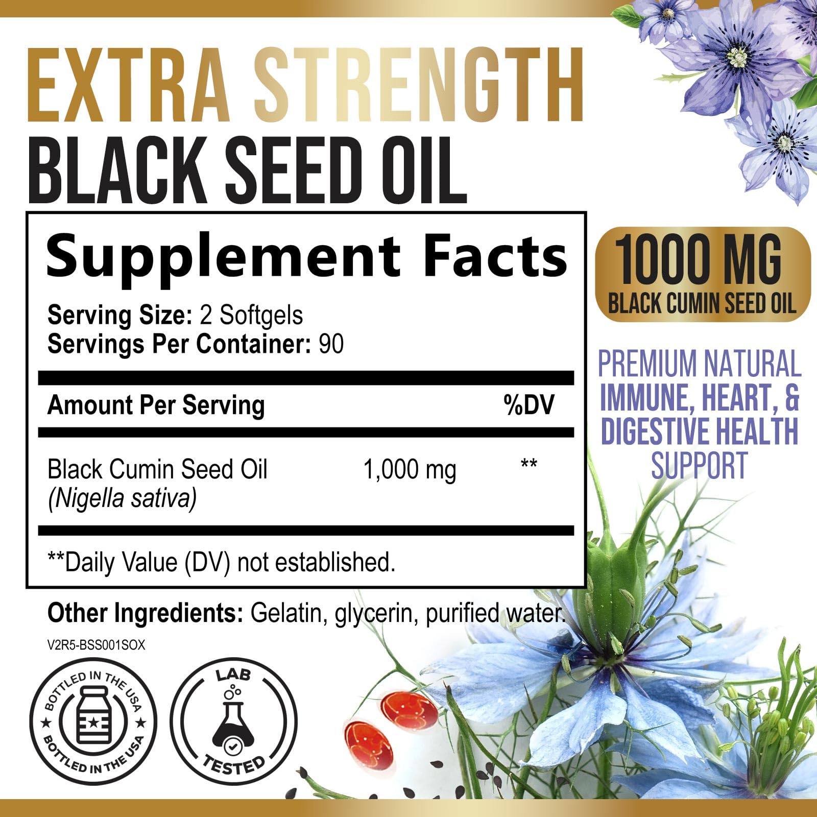 Nature's Nutrition: capsules d'huile nigelle 1000 mg faciles à avaler.