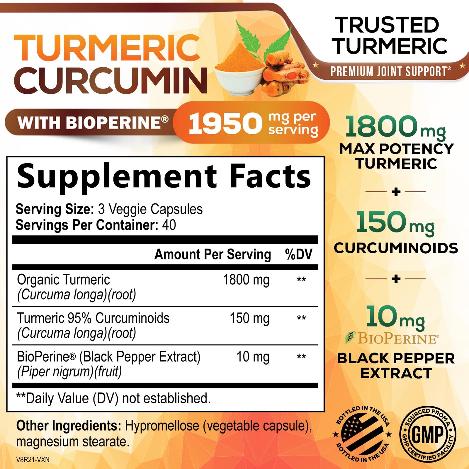 Capsules Nature's Nutrition curcuminoïdes 95% pour mobilité et confort
