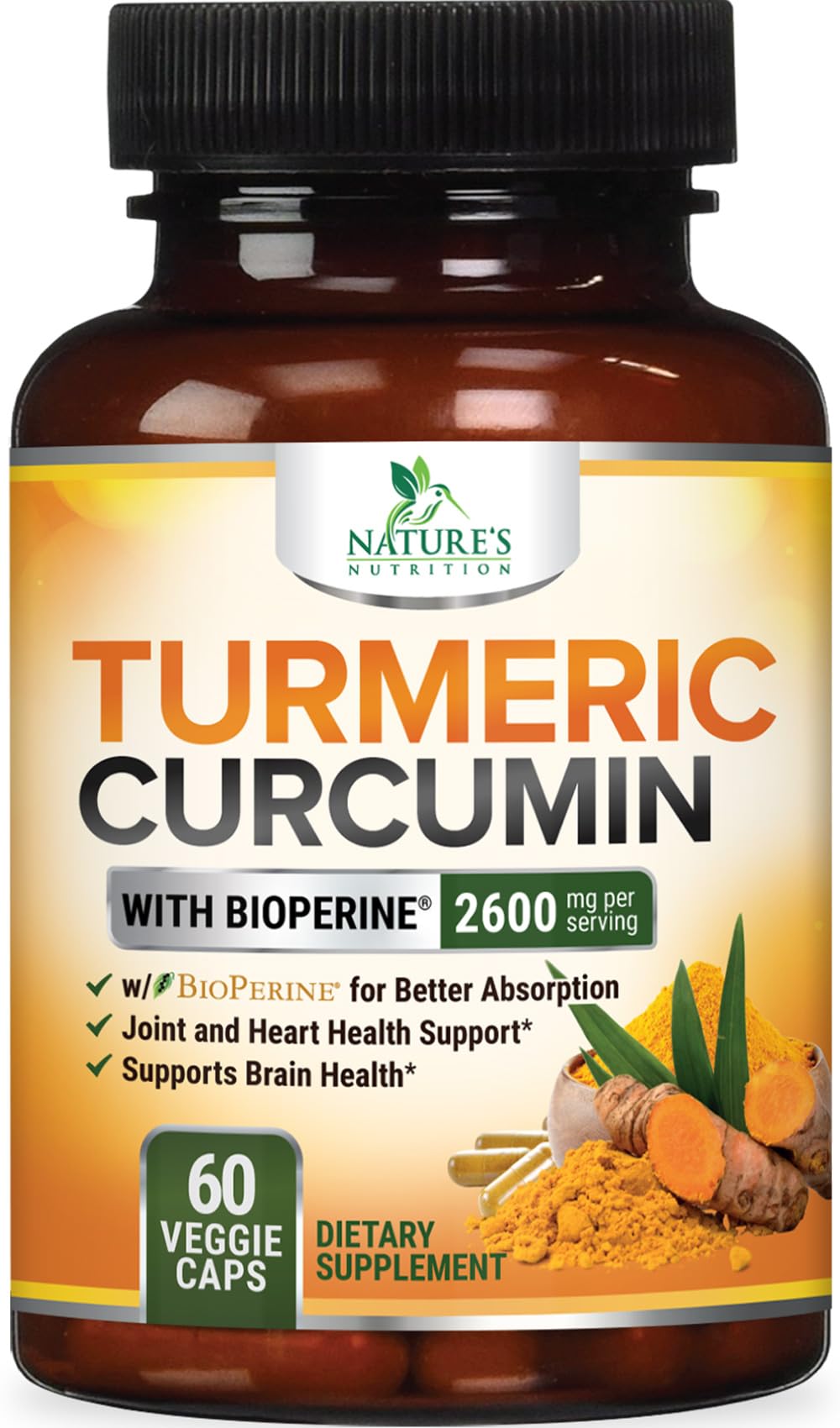 Nature's Nutrition curcuma curcuminoïdes, flacon de 60 capsules, soutien articulaire naturel