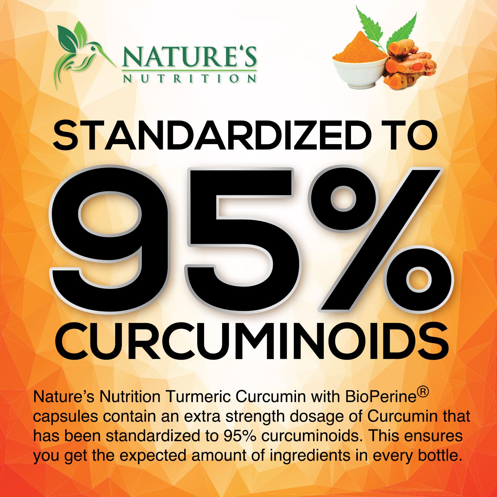 Nature's Nutrition Curcuma Curcuminoïdes, gélules véganes, pratique pour mobilité.