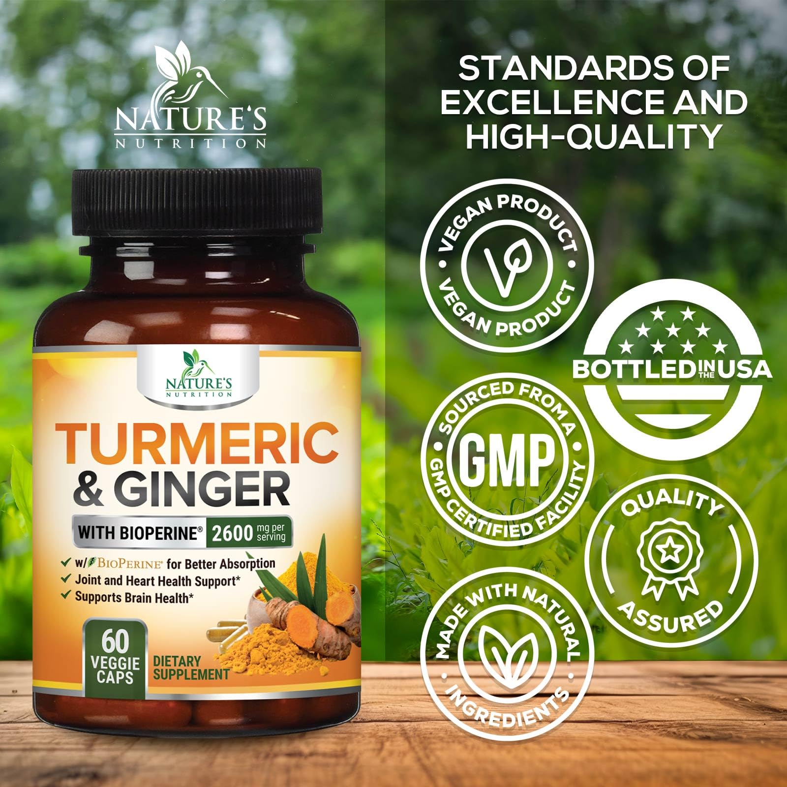 Nature's Nutrition curcuma organique et gingembre, duo naturel et pur.