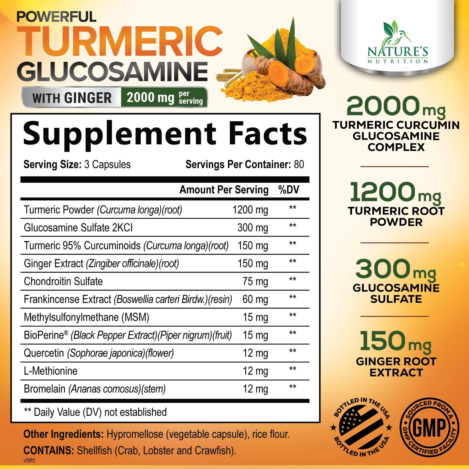 Nature's Nutrition curcuma-poivre-noir avec BioPerine pour absorption améliorée.