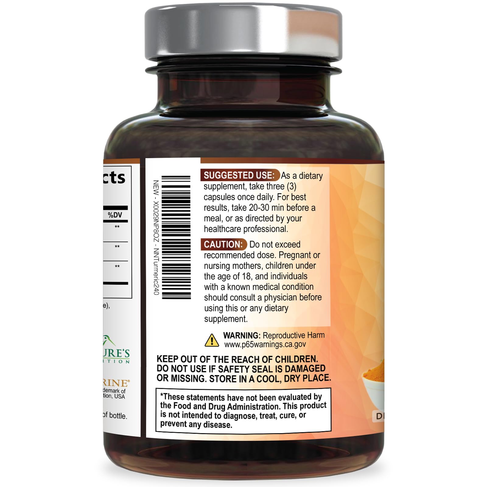 Nature's Nutrition Curcuma Curcuminoïdes - Capsules véganes, format pratique.