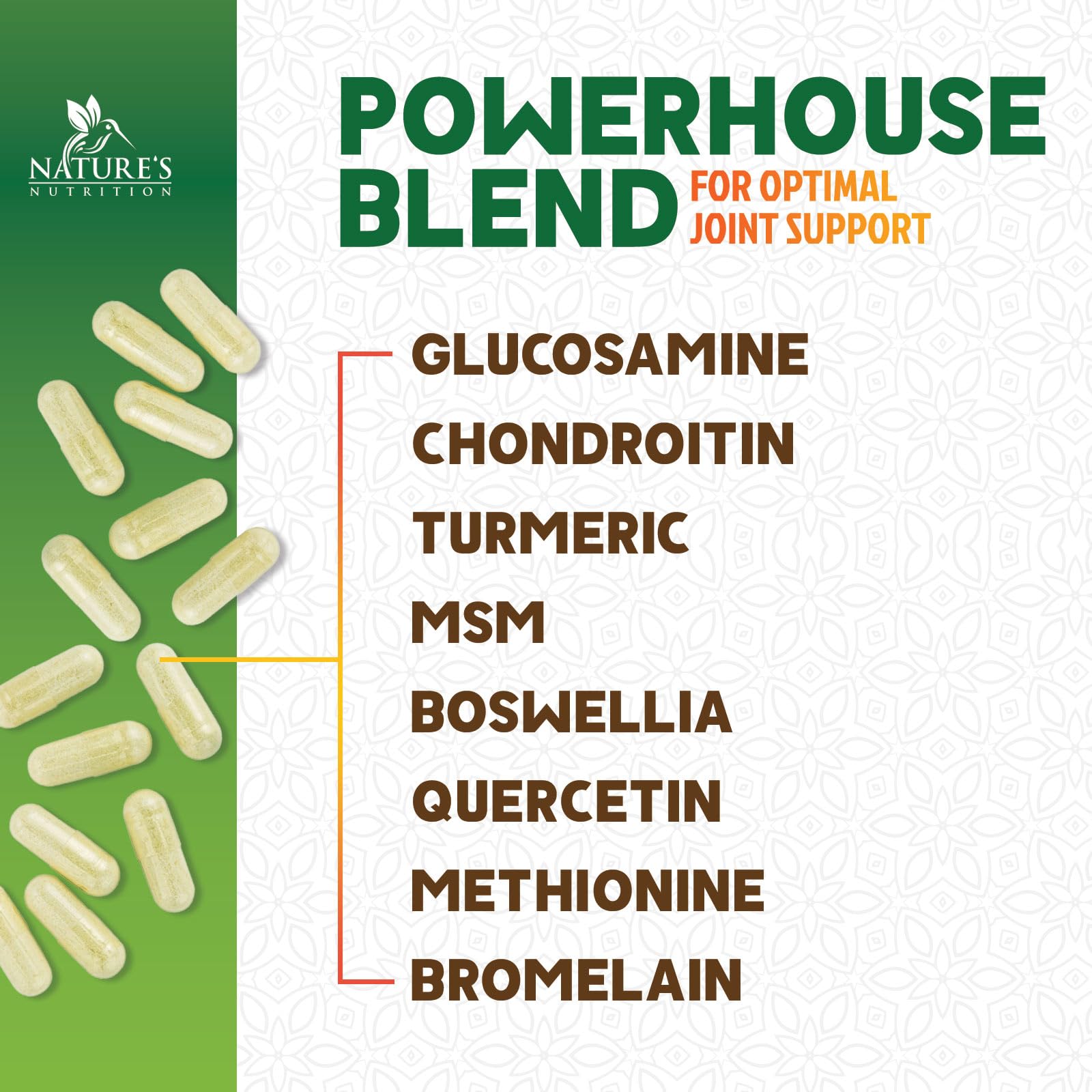 Curcuma et boswellia ajoutés au produit Nature's Nutrition Glucosamine-Chondroïtine-MSM
