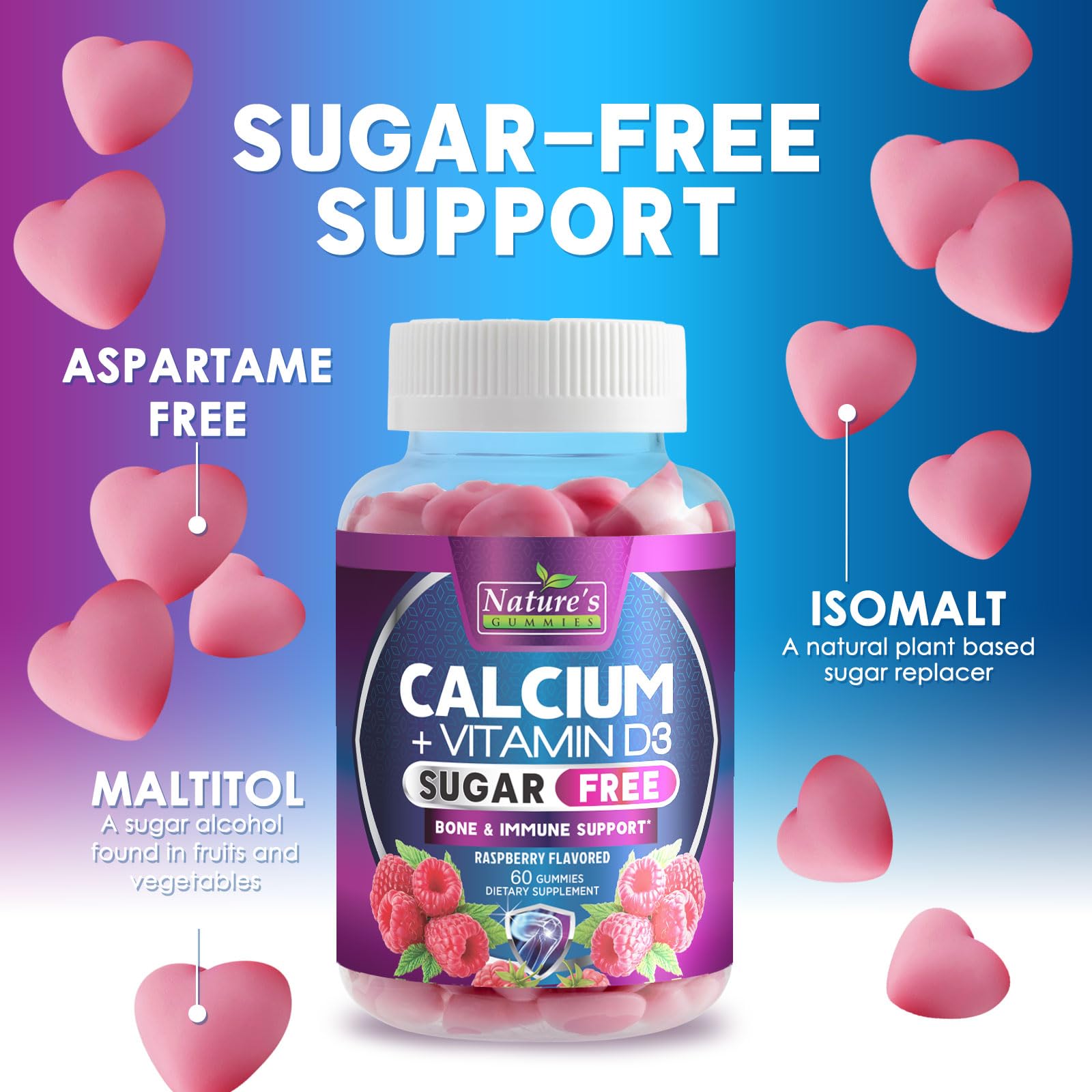 Vitamine D3 et calcium dans Nature's Nutrition pour absorption potentielle.