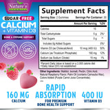 Gommes calcium D3 Nature's Nutrition, dosage quotidien pratique et sans sucre.