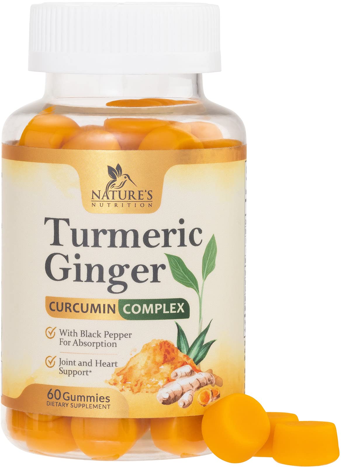 Gommes Nature's Nutrition curcuma-gingembre goût pêche, texture agréable.