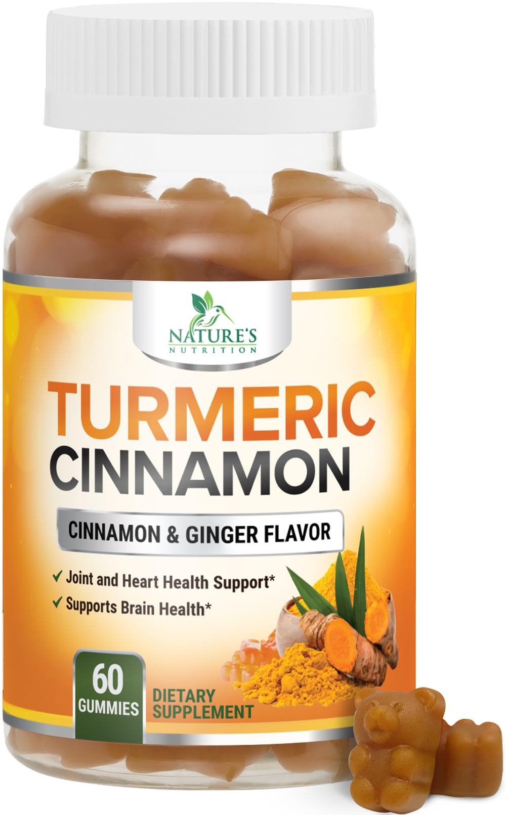 Gomme Nature's Nutrition curcuma avec gingembre et cannelle, soutien des articulations.