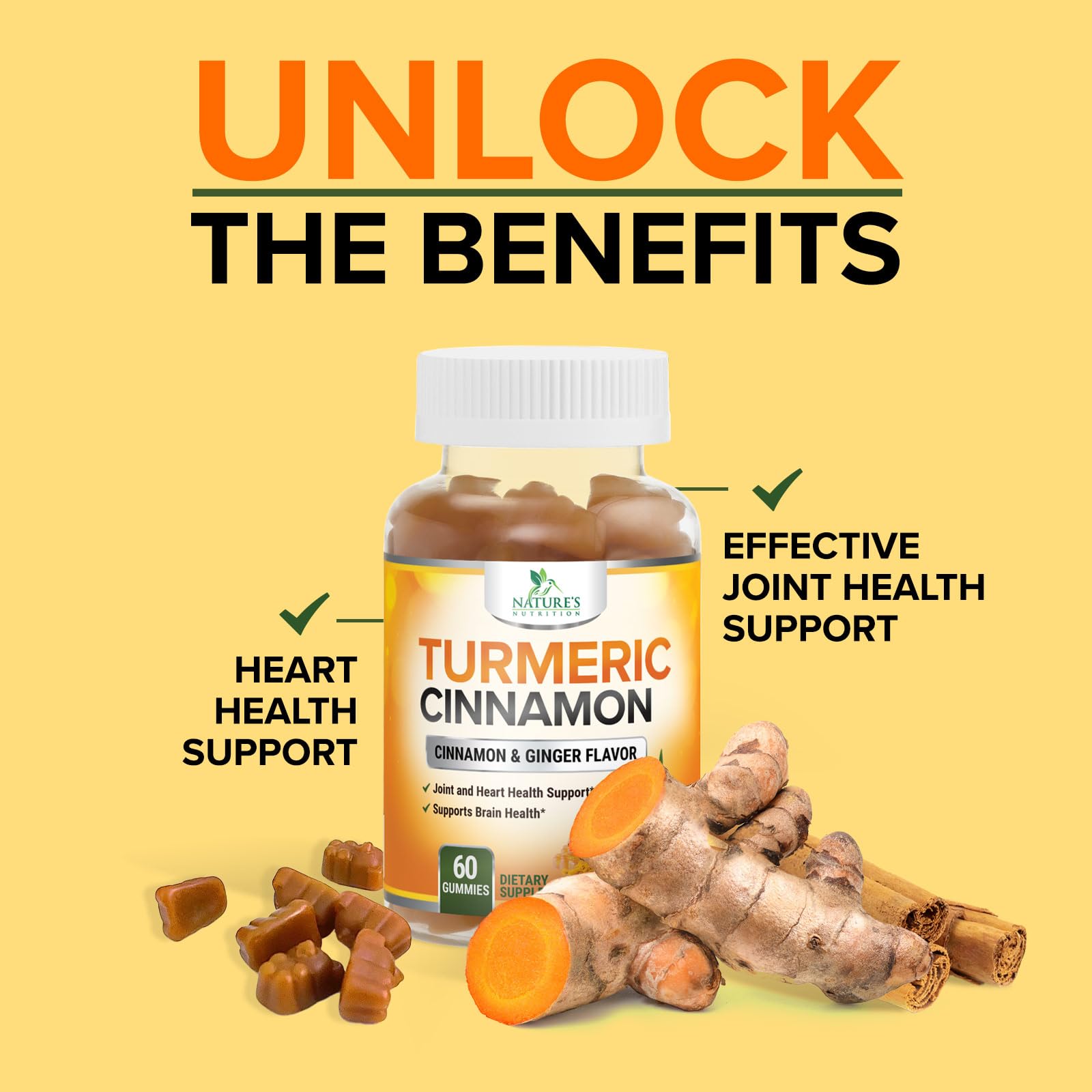 Gomme curcuma sans gluten Nature's Nutrition, douceur quotidienne.