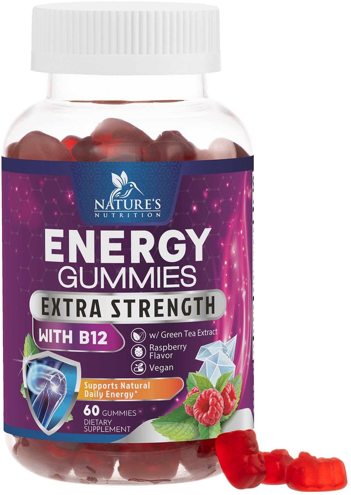 Nature's Nutrition gommes énergie 1000mcg, bouteille prête pour l'entraînement