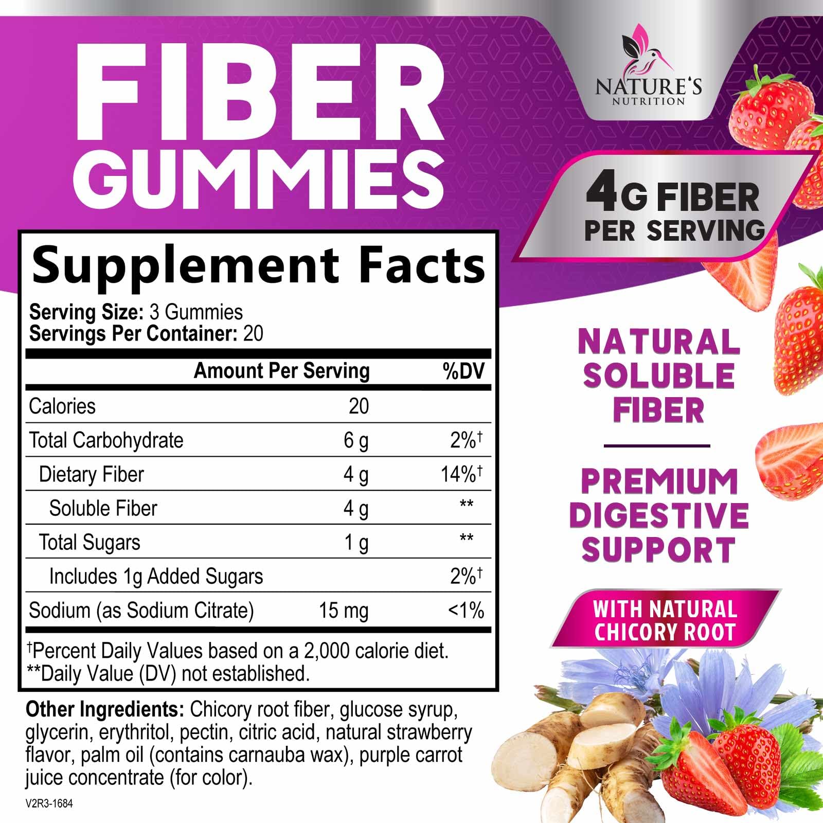Nature's Nutrition Gommes Fibres – formulation prébiotiques pour le microbiote intestinal