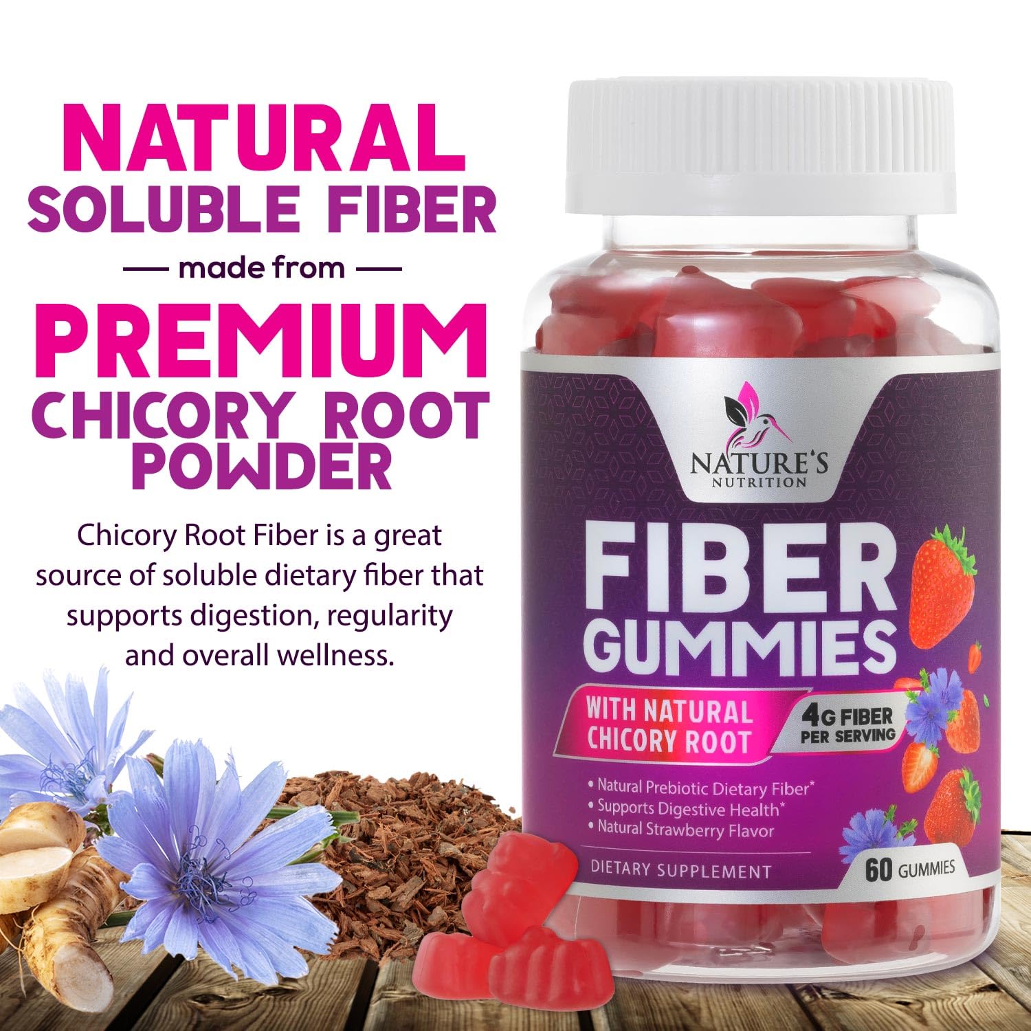 Gommes Nature's Nutrition – saveur fruits rouges, apport quotidien en fibres