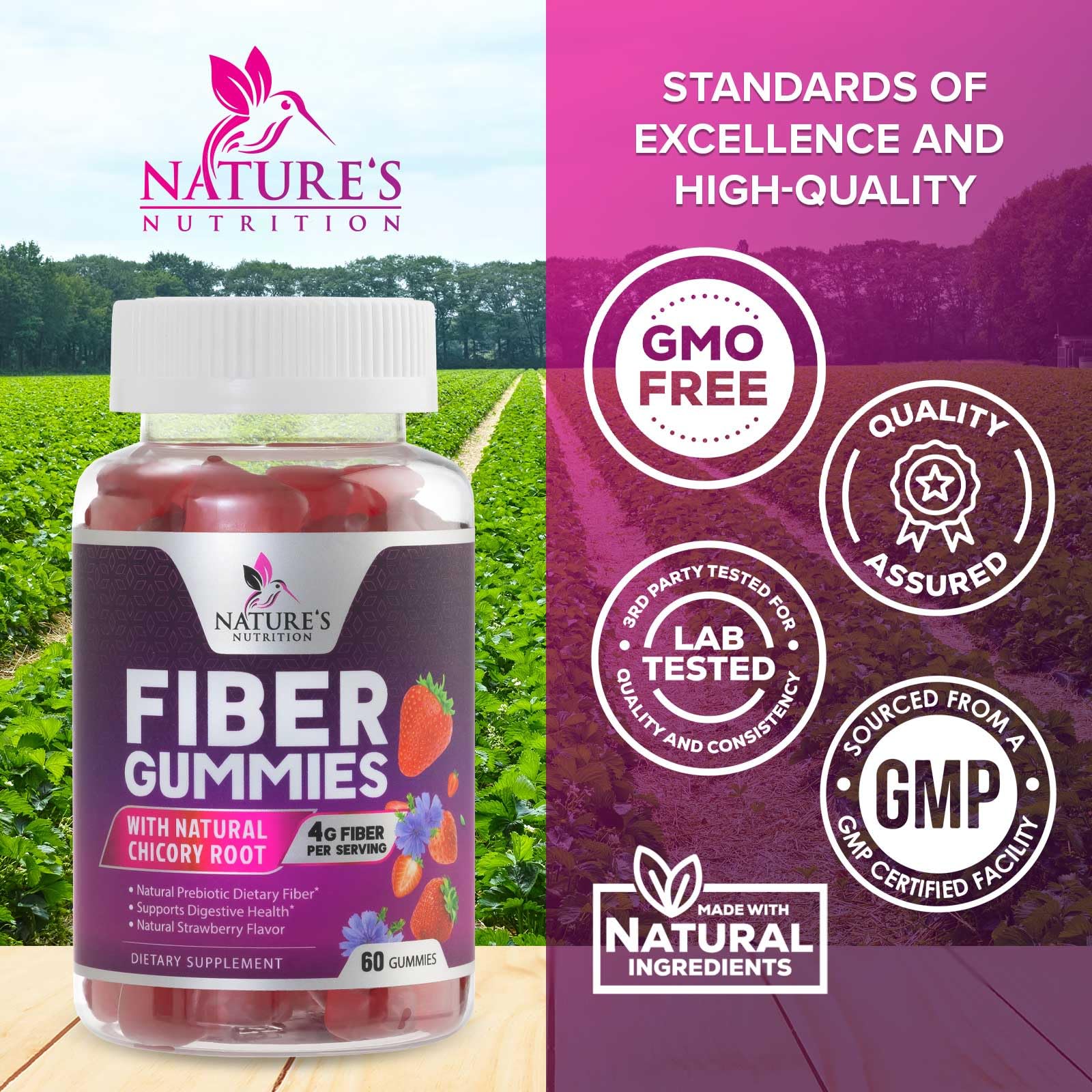 Gommes fibres vegan et sans gluten Nature's Nutrition – option hypoallergénique