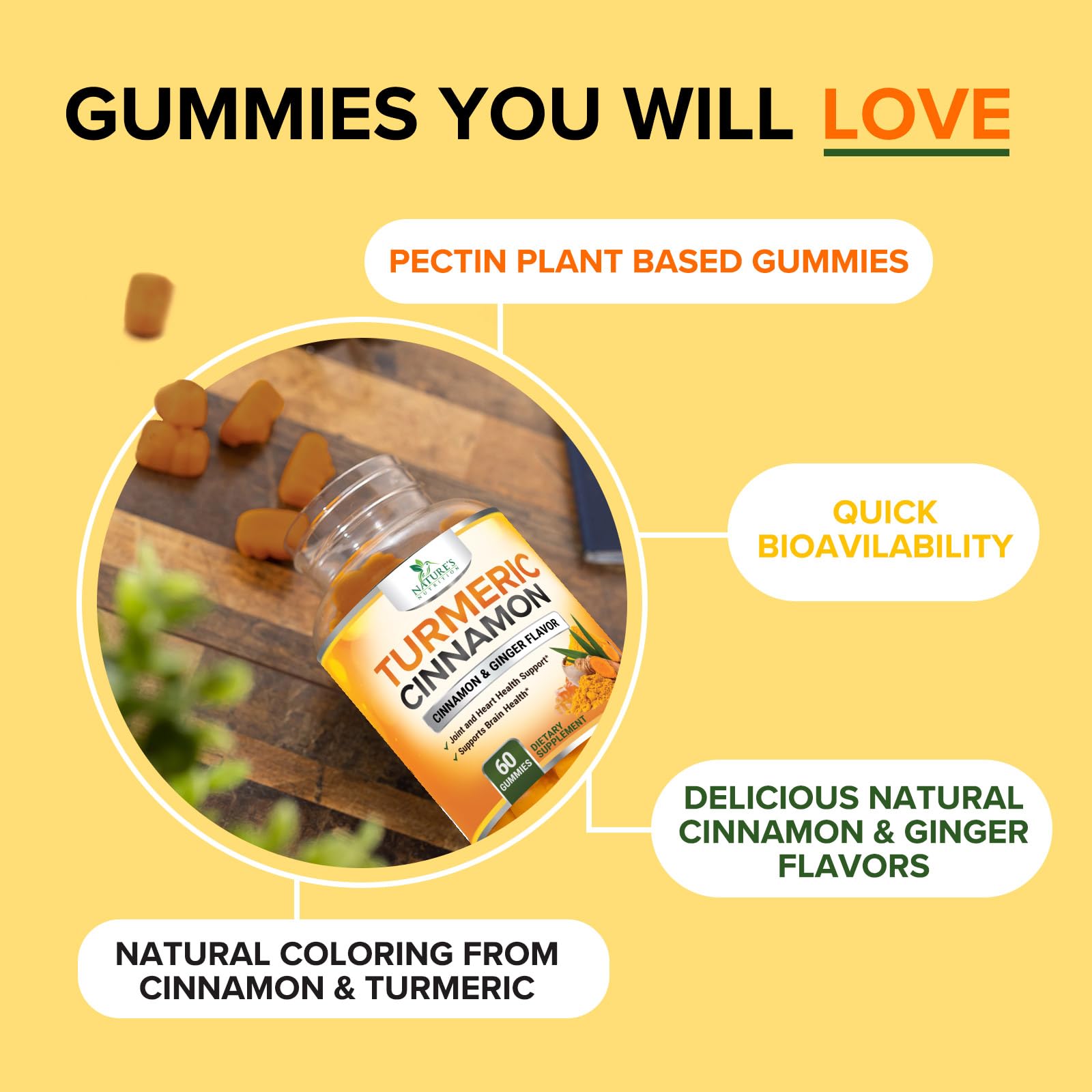 Gomme curcuma goût cannelle-gingembre Nature's Nutrition, expérience aromatique.
