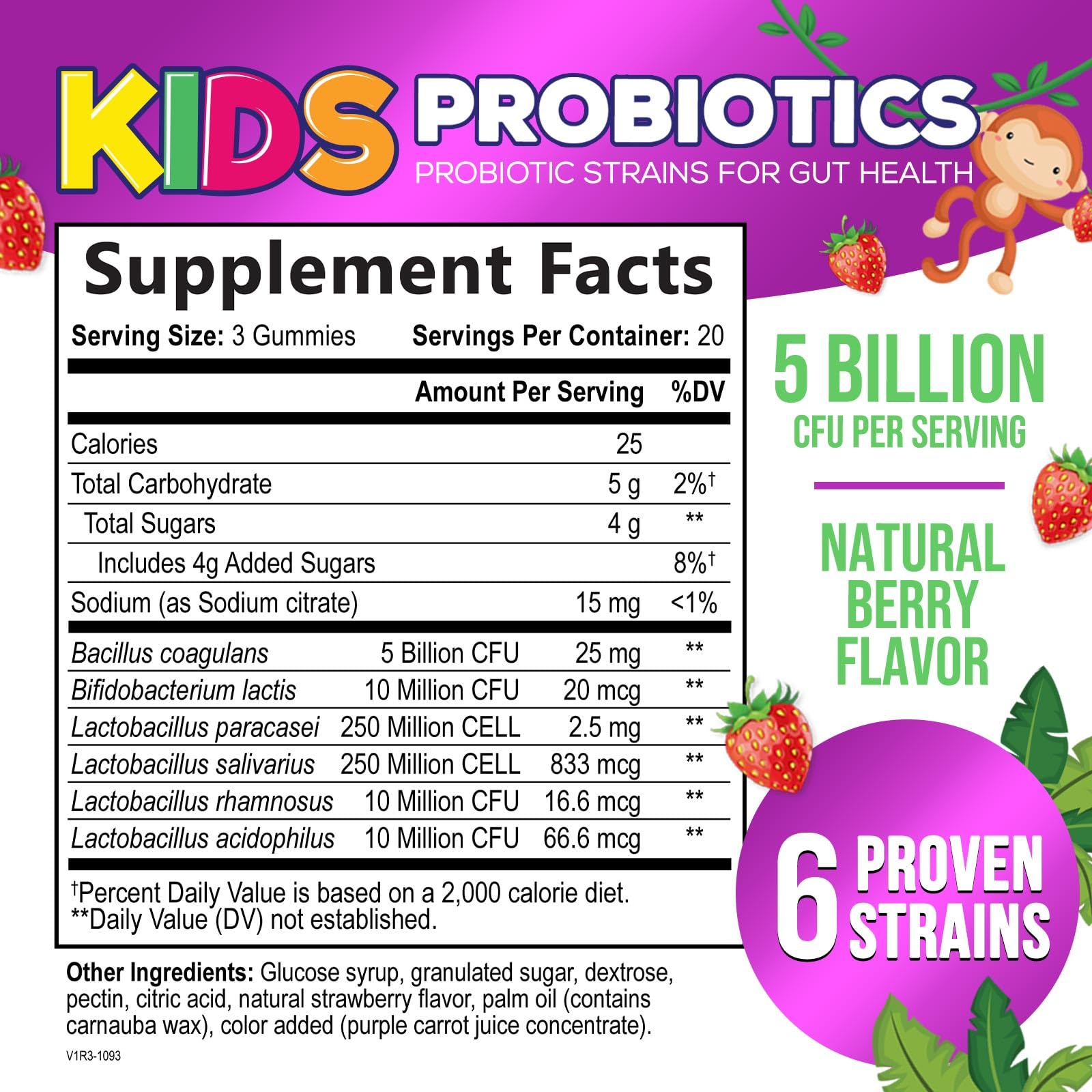 Gommes Probiotiques Enfants Saveur Baies: goût agréable pour l'usage quotidien.