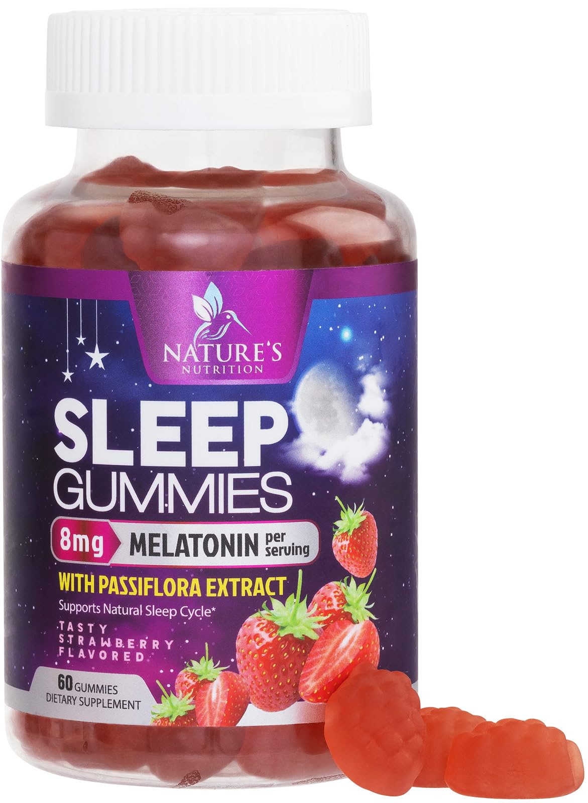 Nature's Nutrition Gommes Sommeil – bouteille avec mélatonine 8 mg pour sommeil potentiel