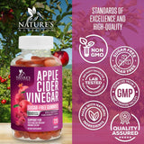 Étiquette ingrédients Nature's Nutrition ACV gommes avec B12 et indicateurs clés.