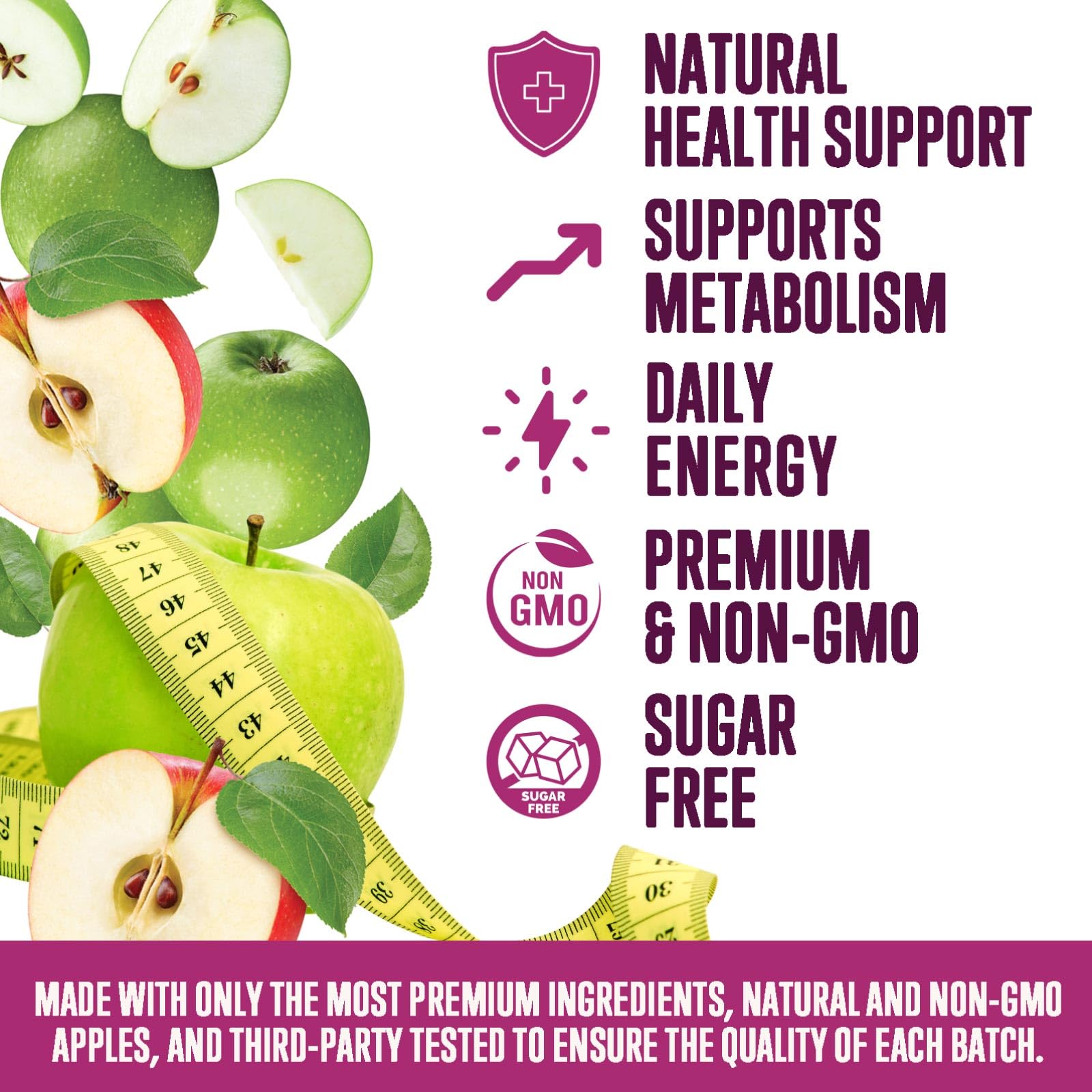 Icône vegan sur l'emballage Nature's Nutrition Gommes ACV.