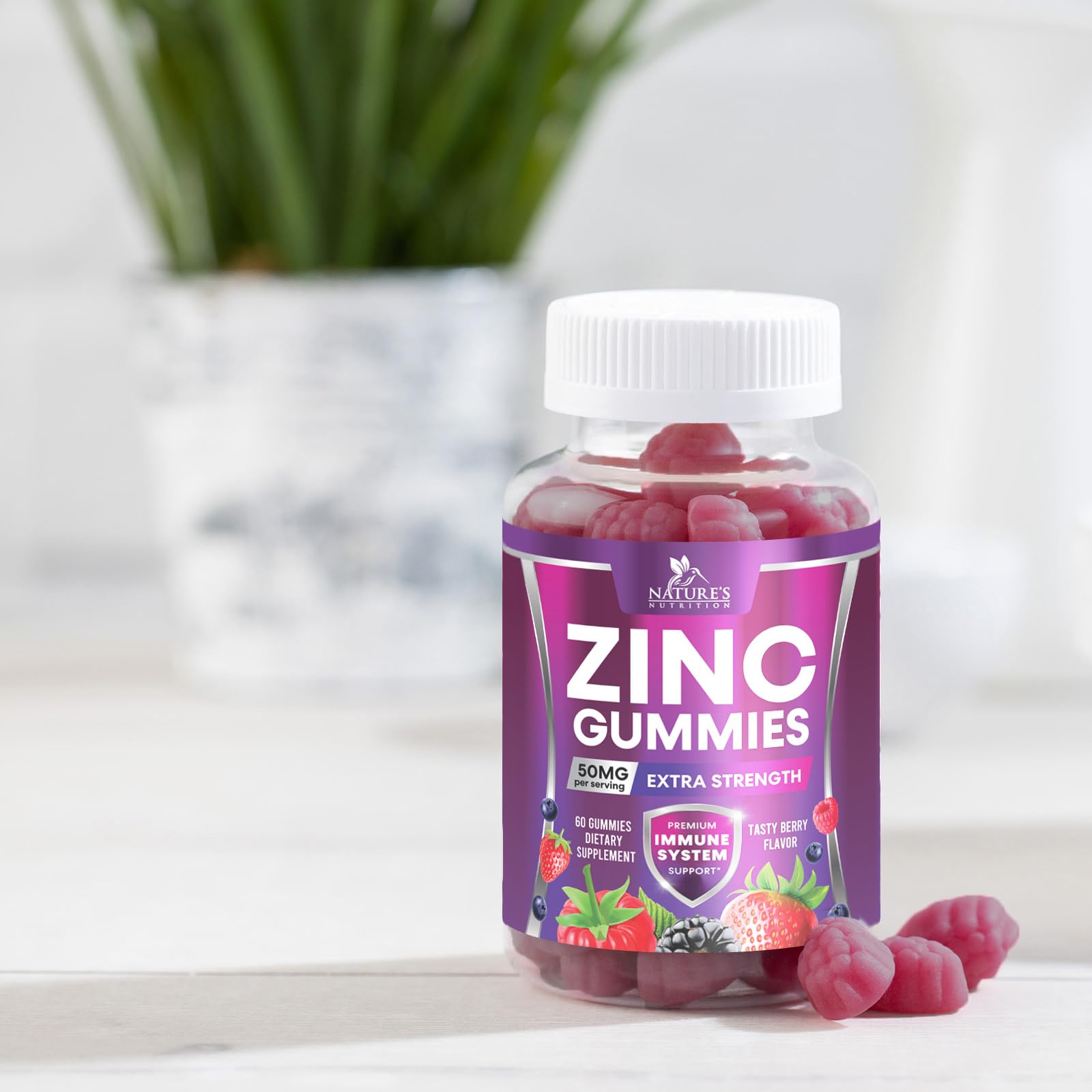 Nature's Nutrition gommes zinc 50 mg - sans gluten et vegan.
